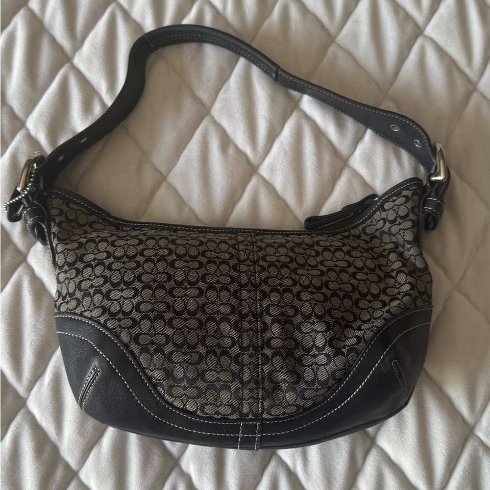 Coach Black and Gray Signature Shoulder Bag